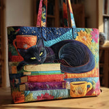 Sac Artisanal - Chat Noir aux Livres et Tasses