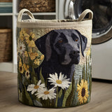 Panier à Linge Matelassé - Labrador Noir Fleuri