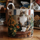 Panier à Linge Matelassé - Chat parmi les Pétales
