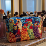 Clémence - Trousse de toilette matelassée Poules en Jardin