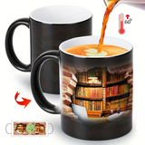 Mug en Céramique Avec Bibliothèque Magique et Effet Thermique