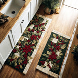 Guillemette - Tapis de cuisine Hivernal à Fleur Rouge