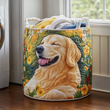Panier à Linge Matelassé - Golden Retriever Fleuri