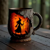 Mug Halloween 3D Fait Main avec Motif de Sorcière et de Chat