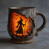 Mug Halloween 3D Fait Main avec Motif de Sorcière et de Chat