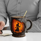 Mug Halloween 3D Fait Main avec Motif de Sorcière et de Chat