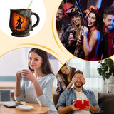 Mug Halloween 3D Fait Main avec Motif de Sorcière et de Chat