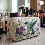 Lou - Trousse de toilette matelassée Colibri et Fleurs