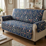 Jade - Housse de canapé matelassée Jardin Indigo