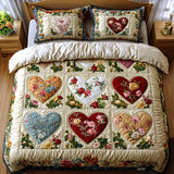 Parure de lit matelassée 3 pièces - Cœurs Amoureux