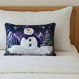 Housse de Coussin Matelassée - Bonhomme de Neige Violet