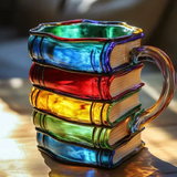 Tasse Colorée Fait Main Avec Motif Bibliothèque