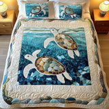 Parure de lit matelassée 3 pièces - Tortues Marines