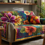 Hortense - Housse de canapé matelassée Fleurs Tropicaux
